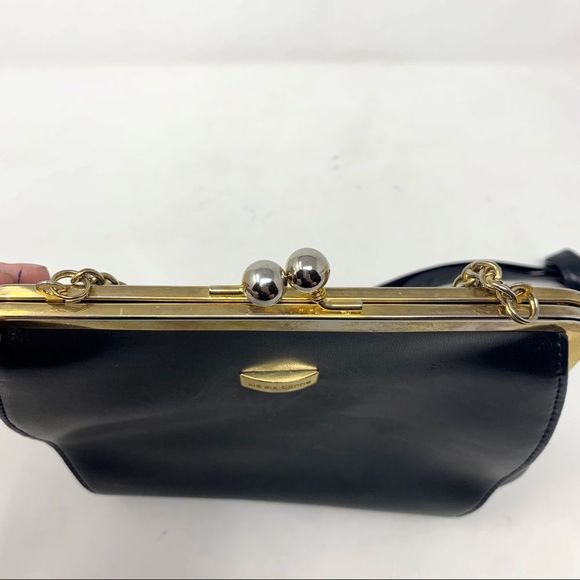 VINTAGE Liz Claiborne Black Faux Leather Clasp Top Purse - Picture 6 of 13